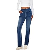 Fanica High Rise Bootcut Jeans for Women, Stretchy Pull On Elastic Waist Denim Pants