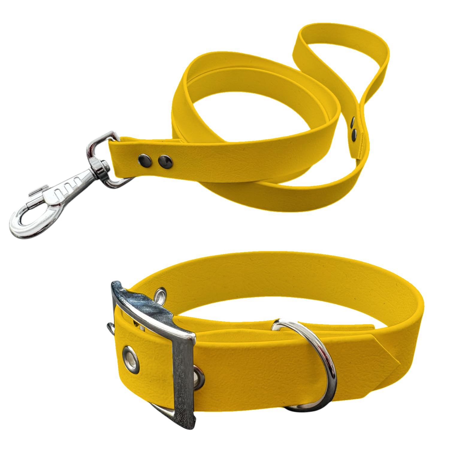L'Atelier du Fourmilier Dog Collar and Leash in BioThane material, Medium Width (35-40 cm, Yellow)