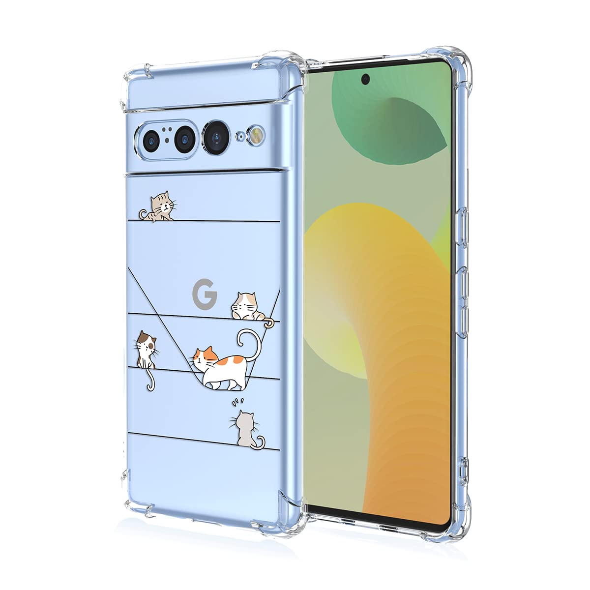 TAUYN Case for Google Pixel 7 Pro, Slim Soft TPU Silicone Bumper Shockproof Protective Shell, Cat Motif Design Cute Protective Case Transparent Back Cover Girl Phone Case, Kitten