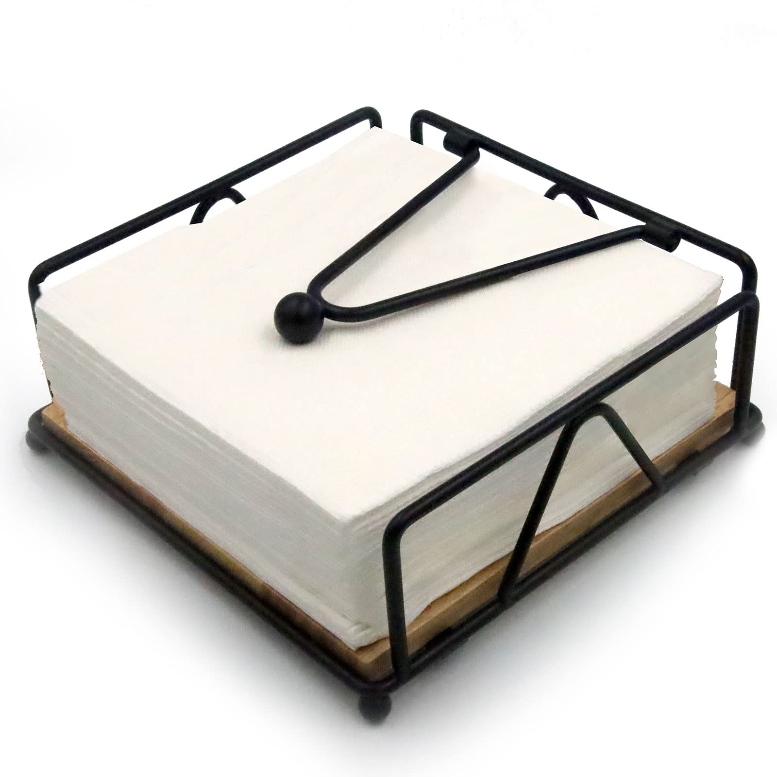 Photo 1 of Napkin Holder for Table, Metal and Wood Napkin Holder, Standing Napkin Holders for Paper Napkins, for Kitchen Counter, Dining Table, 7" x 7"(Black)