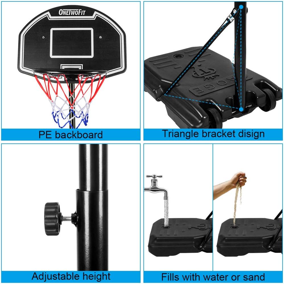 ONETWOFIT Teenagers Basketball System, Adjustable Height 44.5" - 80.7" （3.7ft - 6.7ft） Portable Impact Backboard Outdoor Basketball Hoop with 26.7" PE Backboard for Youth Kids/Junior OT132 : Sports & Outdoors