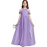 GELOMARI Girls A-Line Maxi Dress Junior Bridesmaid Flower Girl Dresses Girl Off-Shoulder Chiffon Dress for Wedding Pageant