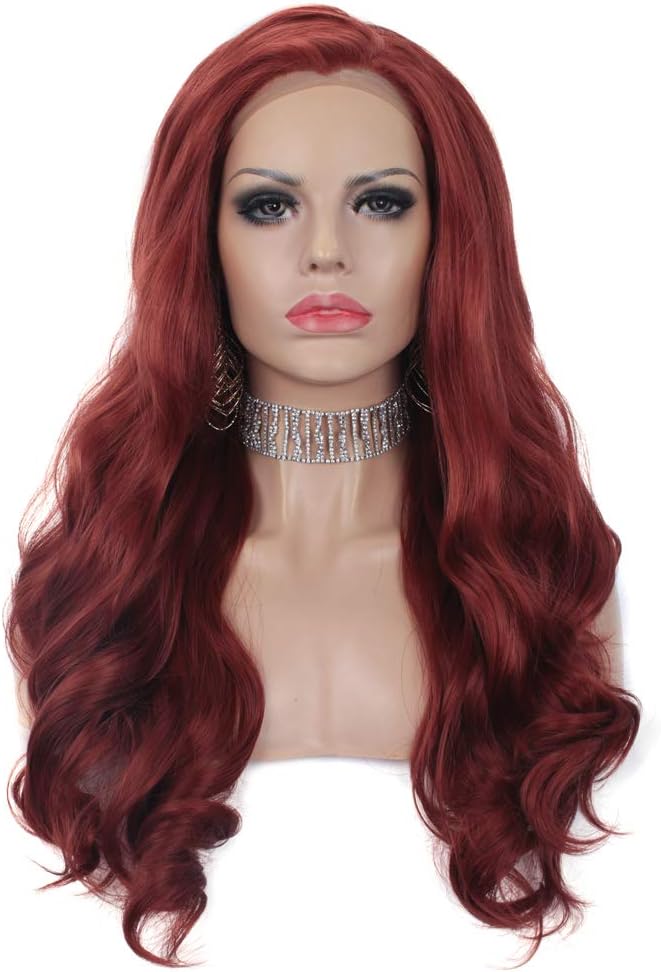 Imstyle Auburn Wigs Synthetic Lace Front Wave Wig 24 inch Reddish Long Body Wave Charming Style Heat Resistant Fiber Natural Hairstyle