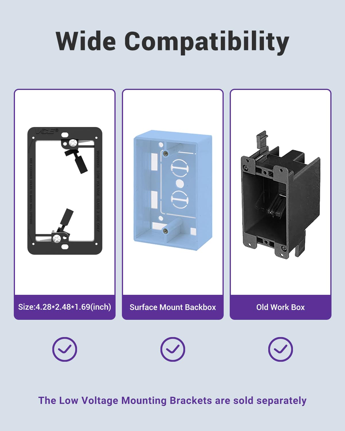 VCE Brush Wall Plate with Mounting Bracket 3-Pack, Cable Pass Through Insert Single Gang Wall Cover for Low Voltage Cables, Cord Hider for Wall Mount TV, Home Theater System, White
