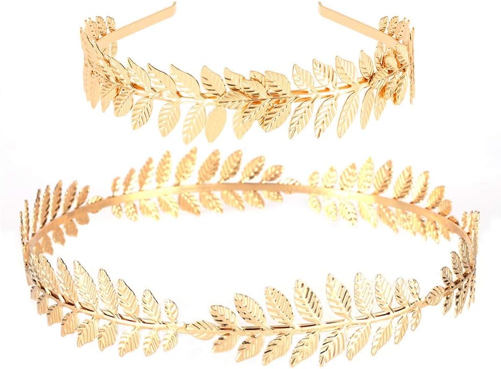 Tagaremuser 2 Pieces Gold Leaf Headband Greek Goddess Hair Band Crown Bridal Wedding Headpiece