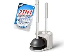 FORASTO 2 in 1 Toilet Plunger and Brush Set,Extended Handle Plunger,Toilet Bowl Brush Plunger Set,Bathroom Cleaning Tools,Cleaning Brush,Toilet Brush Plunger Combo,Cream Grey（21inch）