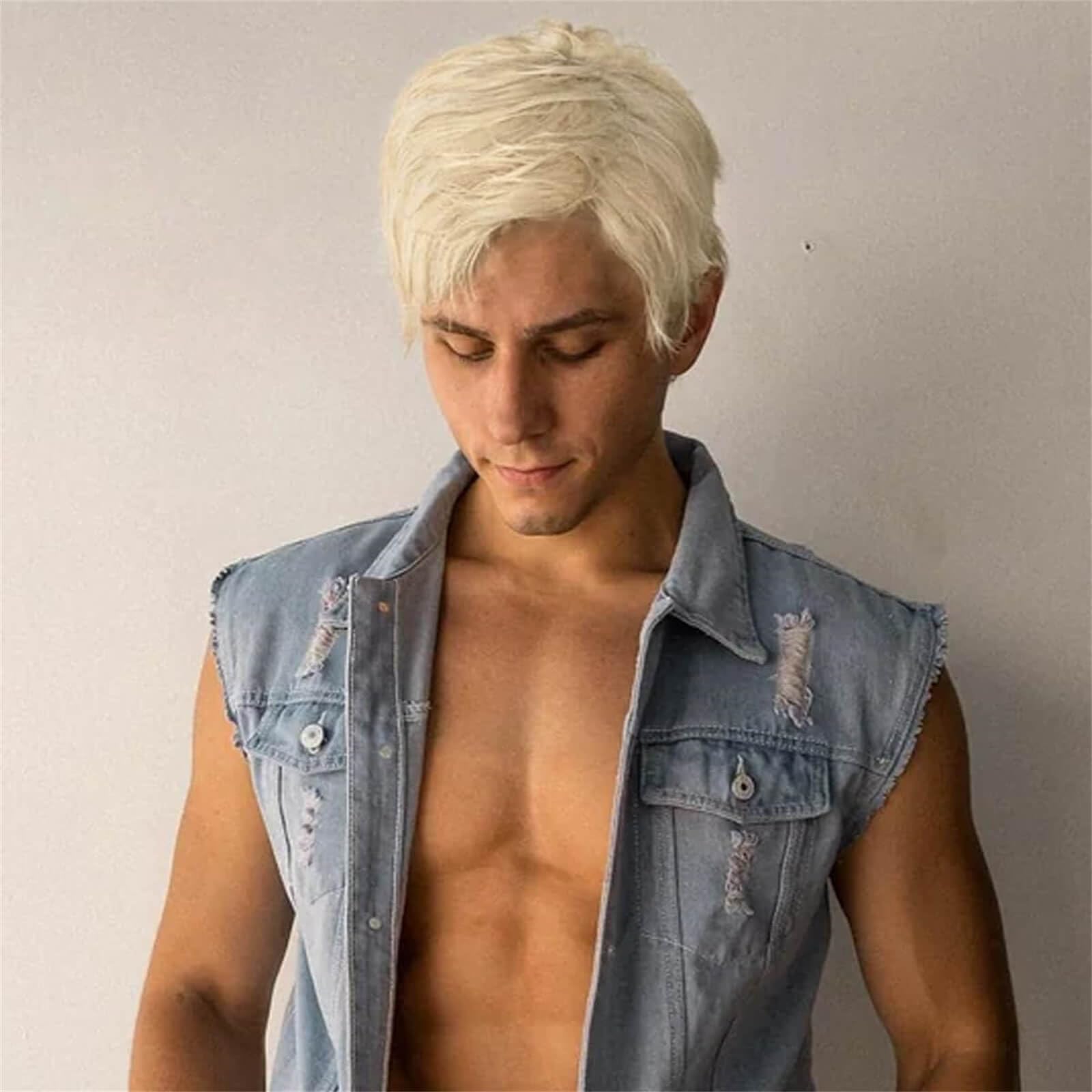 QUEENTAS Blonde Wig Men Short Hair Wigs for Men Daily Use Halloween Cosplay Mens Wig (White Blonde) — image 1