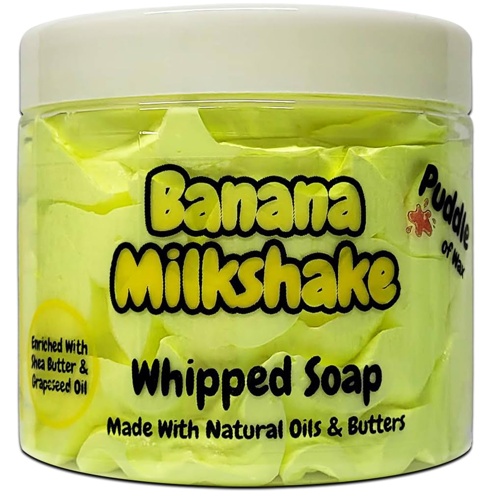 Banana Milkshake Whipped Soap Body Wash - 150g - Natural Oils and Butters - Sweet Scent - Vegan Friendly - Puddle of Wax - Made in the UK