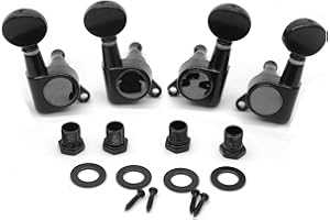 harpfeas 2R2L Ukulele Tuning Pegs Parts,Small oval Concave Button Sealed-gear String Tuners Tuning Pegs key Machine Heads for Ukulele (Black)