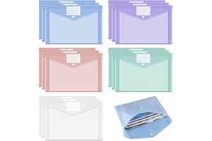 Document Folders Set 15‑Pack A4 PVC File Pockets 33x23cm in Blue Pink Green Purple White with Snap Button & Label Pocket Dura