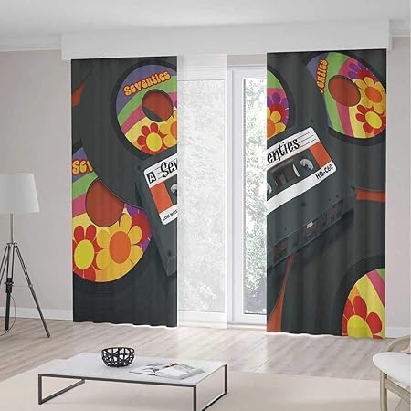 Iprint 70s Party Decorations Blackout Curtains Compact Cassette