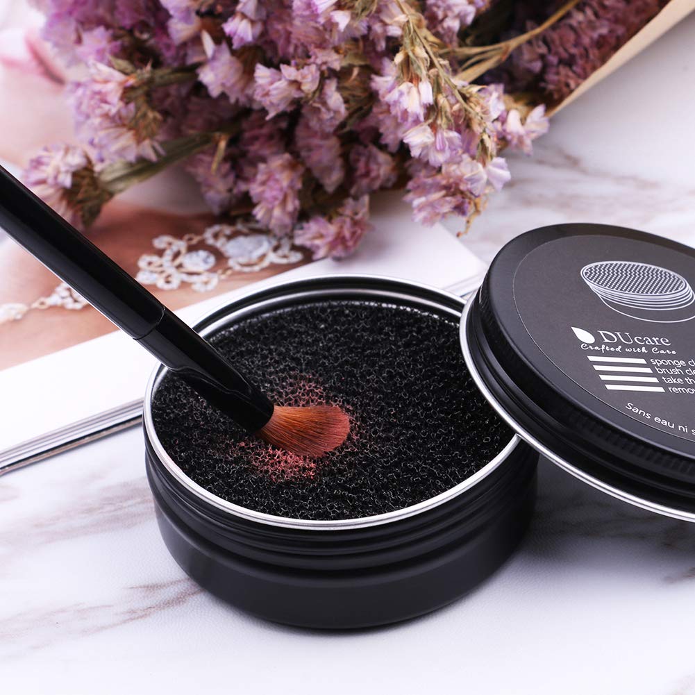 DUcare Makeup Brush Clean Set: Solid Soap Cleanser & Color Removal Sponge - Easy to Clean Blenders Brushes Shampoo Removes Shadow Color Cosmetic Colors for Daily Use Travel Set (2Pcs,Coconut Oil): Beauty