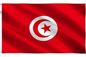 Tunisia Flag 3 X 5 Ft,Canvas Header and Double Stitched - Brass Grommets for Easy Display,Vivid Color and UV Fade Resistant O