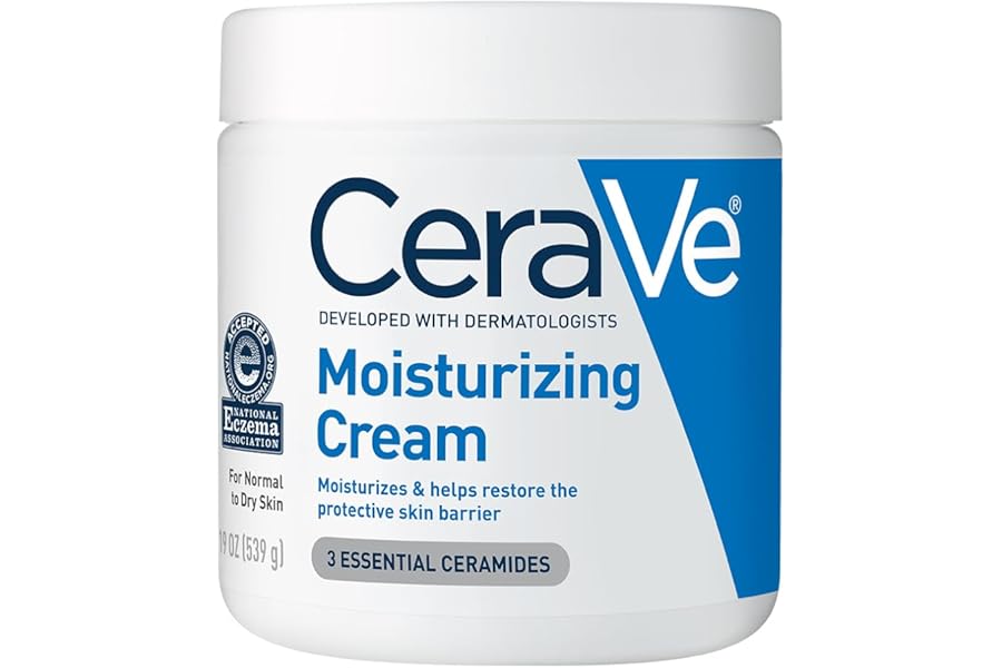 CeraVe Moisturizing Cream, Body and Face Moisturizer for Dry Skin, Body Cream with Hyaluronic Acid and Ceramides, Daily Moisturizer, Oil-Free, Fragrance Free, Non-Comedogenic, 19 Ounce