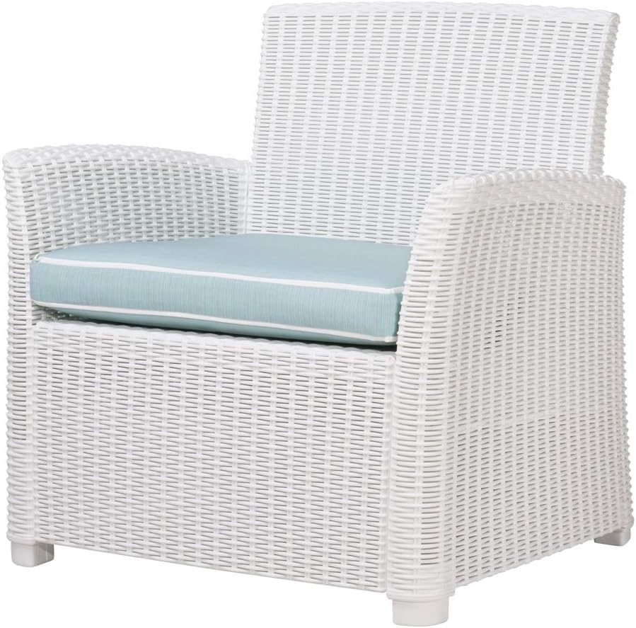 Amazon Com Gardenia White Rattan Club Chair With Blue Cushion Kitchen Dining