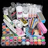 42 Acrylic Powder Liquid Brush Glitter Clipper Primer File Nail Art Tips Set Kit (6)