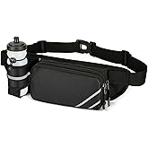 YIXIUTEN Fanny Pack with Water Bottle Holder for Men Women – Large Hiking Fanny Pack with Adjustable Strap Belt for Cycling Hiking Dog Walking Outdoor, Water Resistant Pack Black(Bottle Not Included)