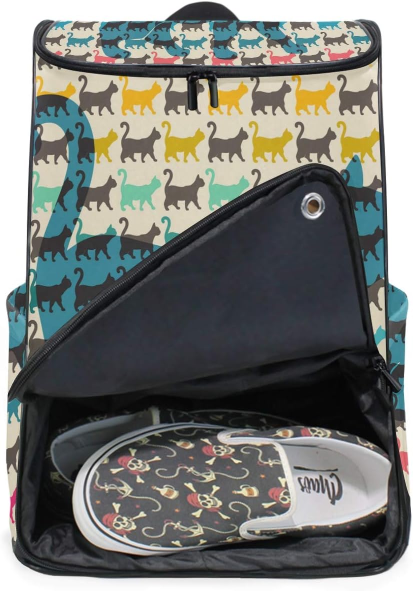 FAJRO Flight Weekender Carry on Backpack Colorful Cats with Curved Tails Deposit Photo College School Book Bag Fits Laptop&Notebook
