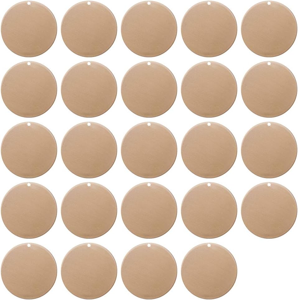 BENECREAT 24 PCS Flat Round Shape Brass Blank Pendants Stamping Blanks for Bracelet Earring Pendant Charms Dog Tags