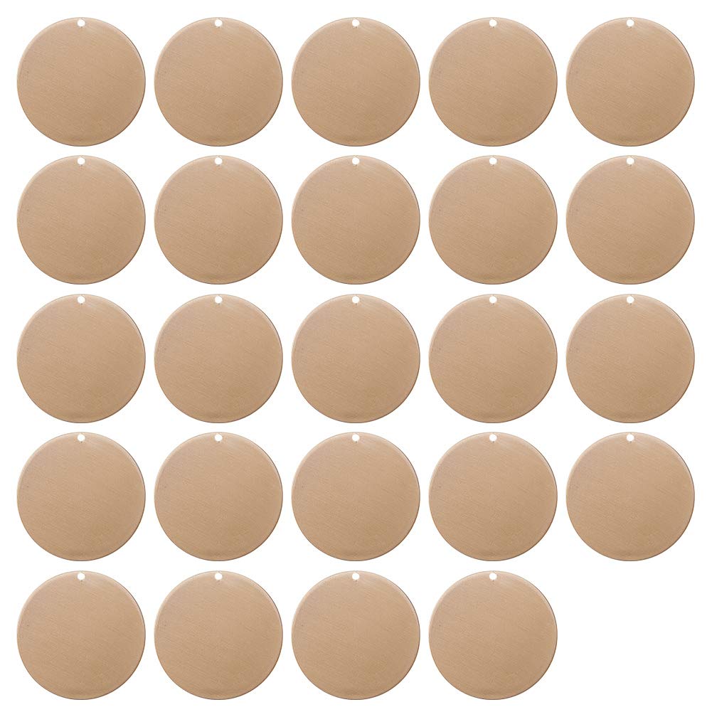 BENECREAT 24 PCS Flat Round Shape Brass Blank Pendants Stamping Blanks for Bracelet Earring Pendant Charms Dog Tags - 30mm in diameter, Antique Bronze