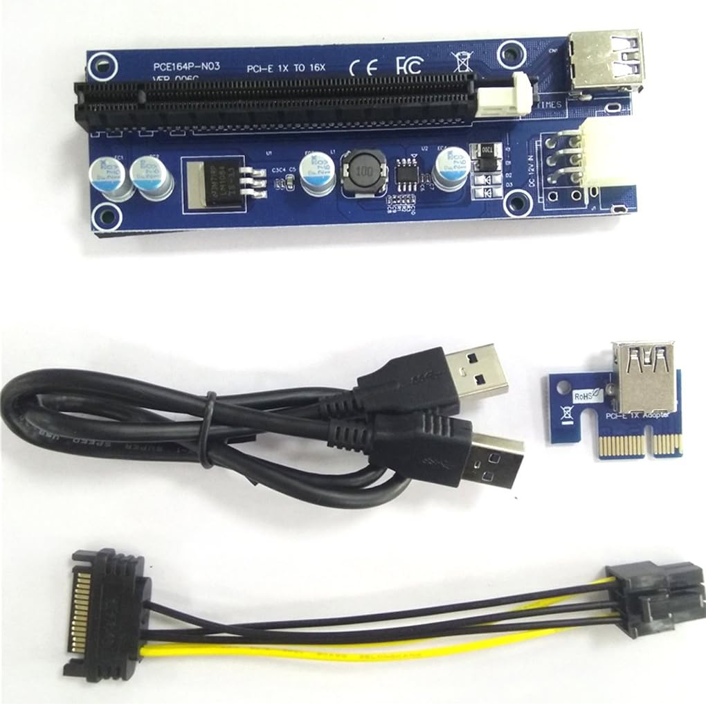 006C PCI-E PCI Express Riser Card 1x to 16x USB 3.0 Data Cable SATA to 6Pin IDE Power Supply
