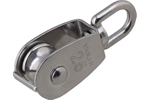 Silver M25 Single Pulley Block 304 Stainless Steel Roller Crane Swivel Hook Smooth Wire Cable Rope Loading