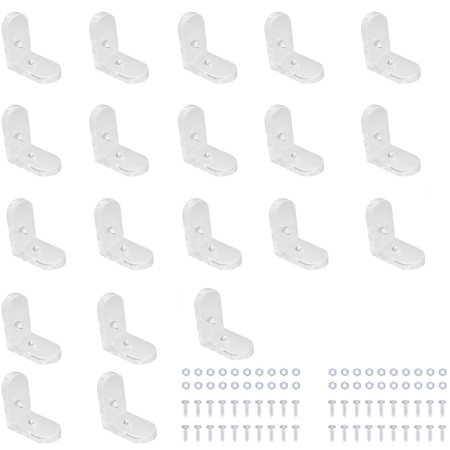 Photo 1 of CHENJIN 20PCS Transparent Acrylic Right Angle Connector with Screw Nut Corner Connector Holder Display Box Dust Cover Fixing Clip Shelf Right Angle Support