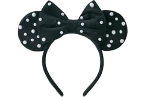 PAITTY Pearl Mouse Ears Bow Headbands for Girls Kids Sparkle Hair Band Ear Headband Party Princess Trip Cosplay Costume Decor (Black Pearl)