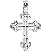 Claddagh Gold Religious Jewelry 925 Sterling Silver CZ Eastern Orthodox Cross Pendant
