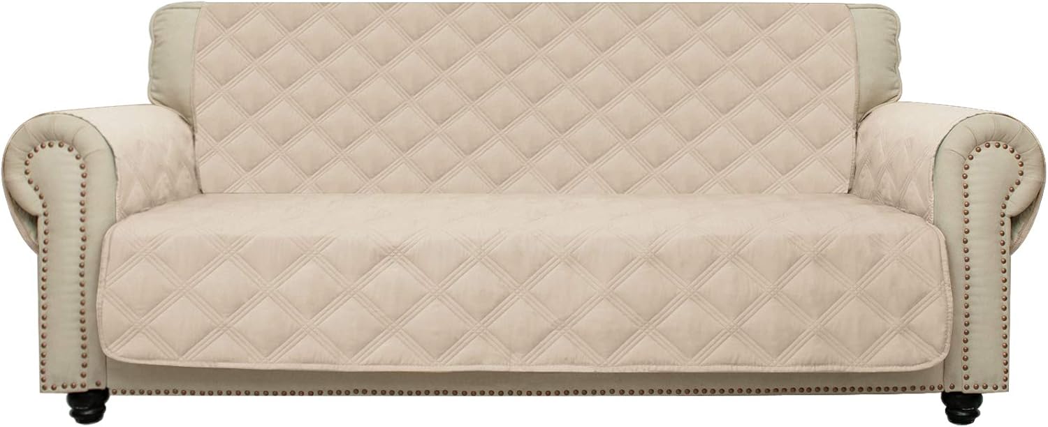 CHHKON Sofa Cover 100% Waterproof Non-Slip Quilted Furniture Protector Sofa Slipcover for Children, Pets for Leather Couch (Beige, 68