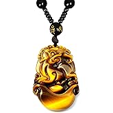 Chiorgone Natural Tiger Eye Pendant - Chinese Zodiac Amulet for Good Luck & Protection - Healing Crystal Necklace Charm.