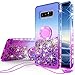 SOGA Rhinestone Glitter Bling Liquid Floating Quicksand Cute Phone Case Compatible for Samsung Galaxy Note 8 Case with Embedded Metal Ring for Magnetic Car Mounts Include Lanyard - Purple on Blue