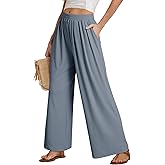 Dokotoo Women's Elastic Waist Wide Leg Pants Baggy Casual Stretch Palazzo Pants with Pockets