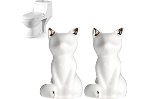 Wanmu 2PCS Toilet Bolt Covers, Lovely Cat Toilet Bolts Screw Caps, White Ceramic Floor Bowl Knob Caps, Fun Animal Shape Bathroom Decorative Accessories to Prevent Rusting