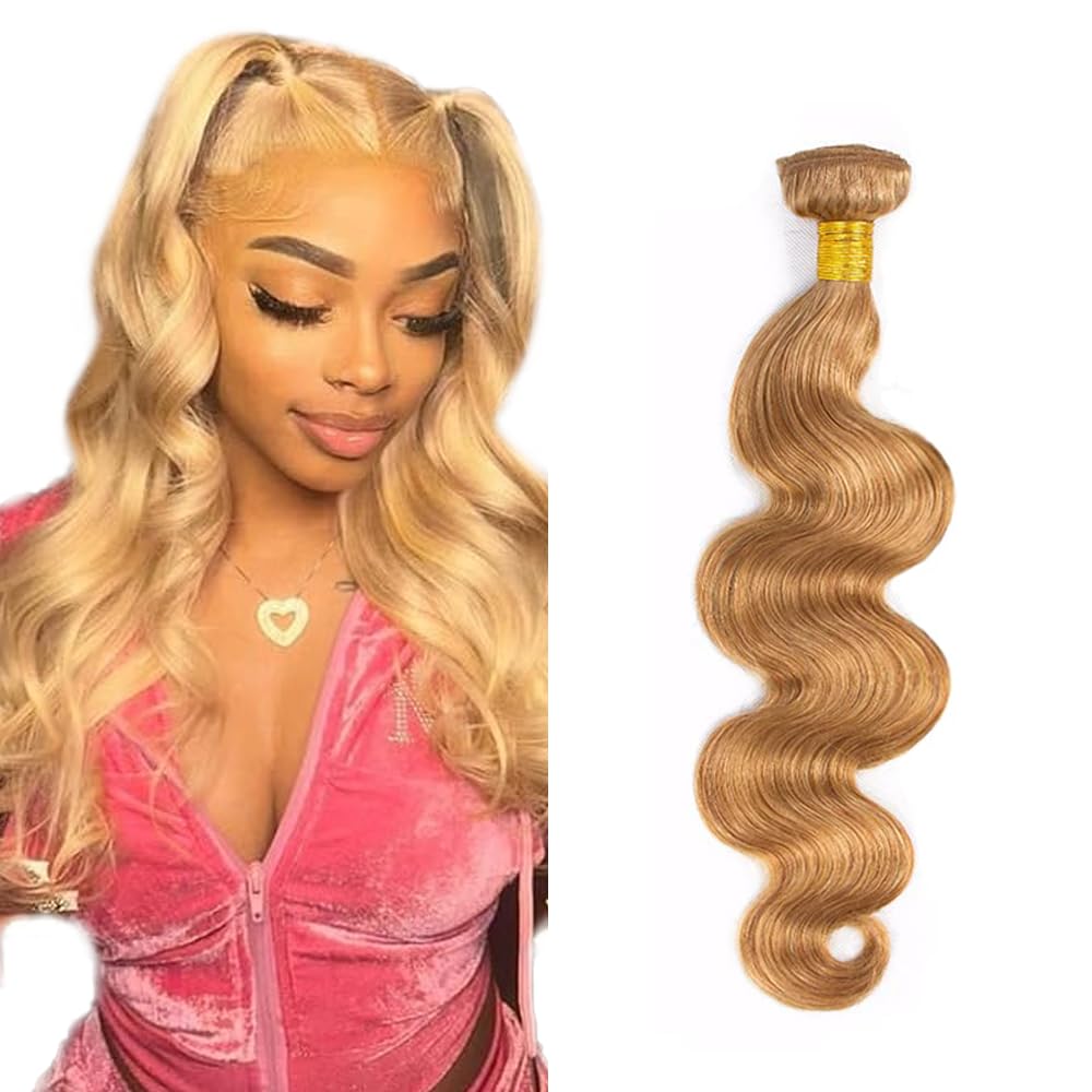 Photo 1 of 26 inch #27 Bundles Human Hair Blonde Body Wave Bundles Honey Blonde Human Hair Bundle Single Bundle for Women