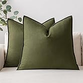MIULEE 24x24 Inch Pack of 2 Decorative Linen Pillow Covers Boho Farmhouse Modern Soft Accent Euro Shams Throw Pillows for Bed Neutral Cushion Covers Sofa Couch Living Room Home Decor, Olive Green