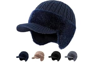 RMHXCC ColdShield Trapper Blocking Knitted Hats, with Brim & Ear Flaps, Soft Breathable Fabric, Baseball Beanie for Men
