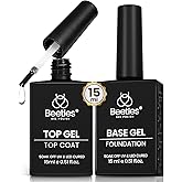 Beetles No Wipe Gel Top Coat and Base Coat Set for Gel Nail Polish | 2Pcs 15ml Super Shiny and Long Lasting Soak Off UV/LED Lamp Nail Art Design Gift