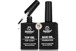 Beetles No Wipe Gel Top Coat and Base Coat Set for Gel Nail Polish | 2Pcs 15ml Super Shiny and Long Lasting Soak Off UV/LED Lamp Nail Art Design Gift
