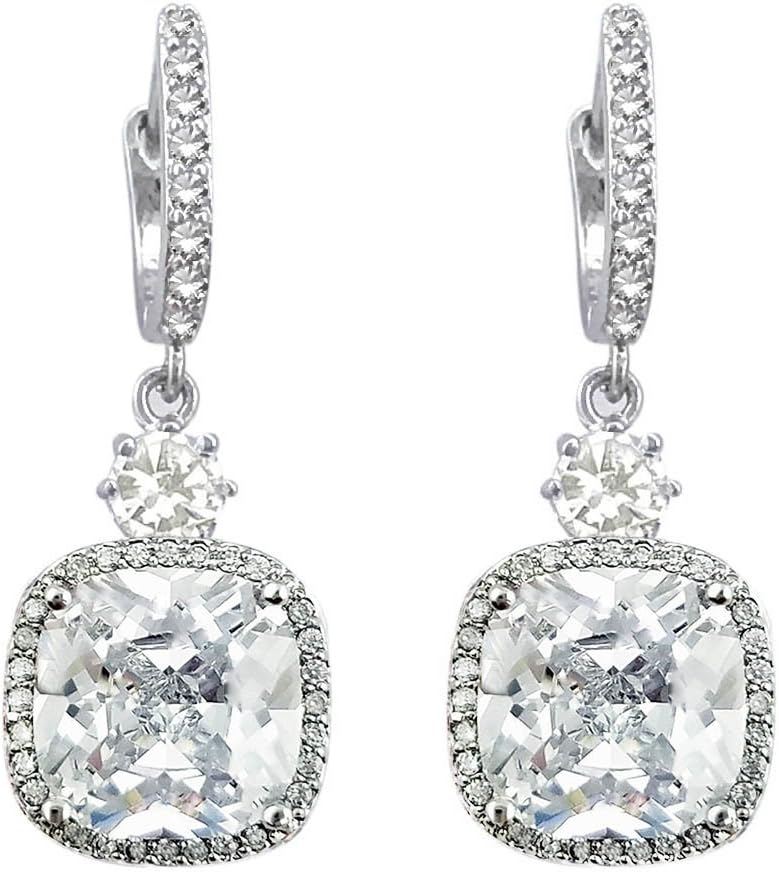 SELOVOHalo Drop Leverback Dangle Earrings Hoop Silver Tone