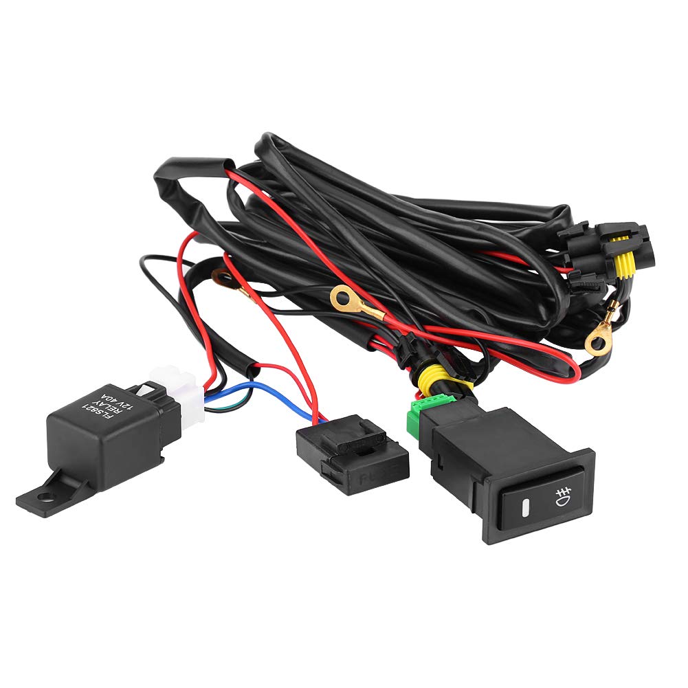 Qiilu Fog Lamp Wiring Kit, 12V Universal Car LED Fog Light On/Off Switch Wiring Harness Fuse Relay Kit