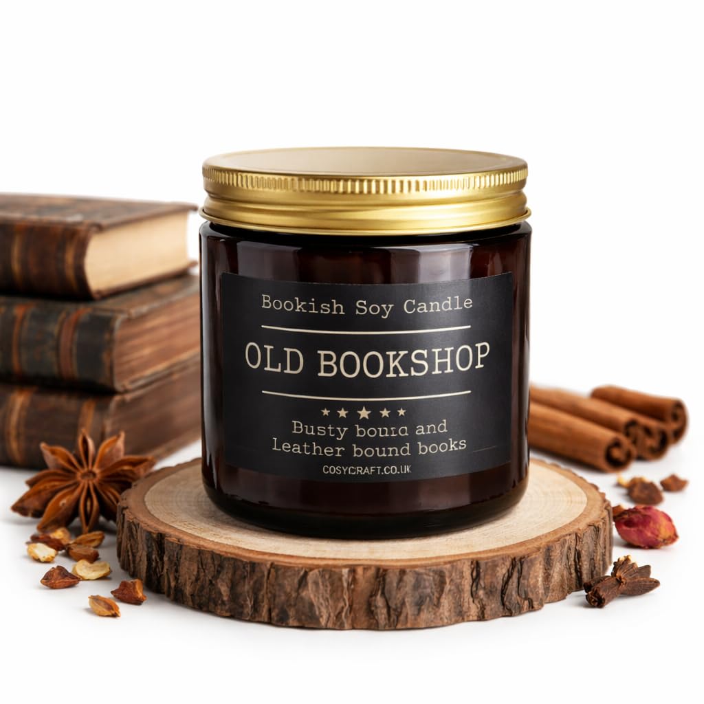 Old Bookshop Soy Wax Scented Candle Gift For Men And Women Book Lovers Bookish Candle Amber Glass (180ml)