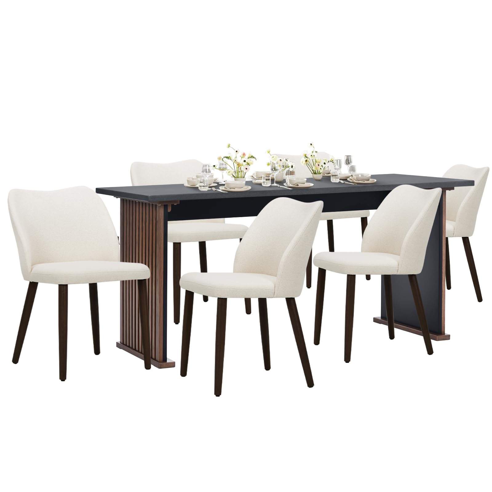 Photo 1 of ***(NOT A COMPLETE SET/ ONLY 2 CHAIRS)***COLAMY 7-Piece Dining Table Set for 6, 63" Kitchen Rectangular Wood Table with 6 Retro Dining Room Chairs, Grey/Beige