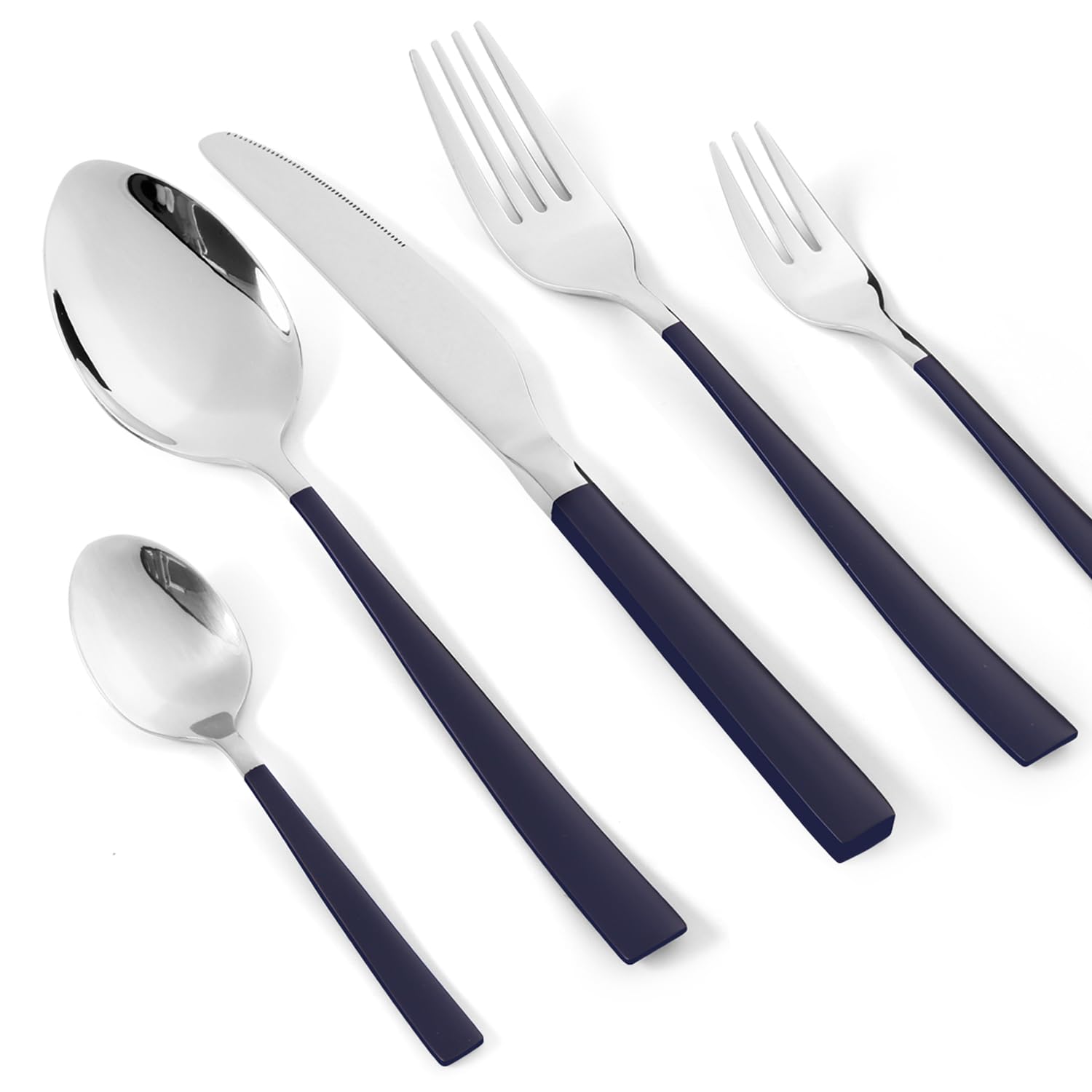 Photo 1 of 20-Piece Silverware Set Stainless Steel Flatware with Dual-Tone Handles Service for 4 Dinner Knives, Forks & Spoons Mirror Finish Dishwasher Safe (Blue)