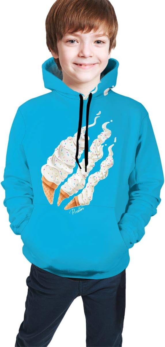 Youth Cool Preston Playz Fire Ice Cream Hoodie 3D Printed Hooded Sweatshirt for Boys and Girls