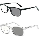 Myfeasy 2 Pack Photochromic Bifocal Reading Glasses for Women Men Blue Light Blocking Clear Top Transition Readers