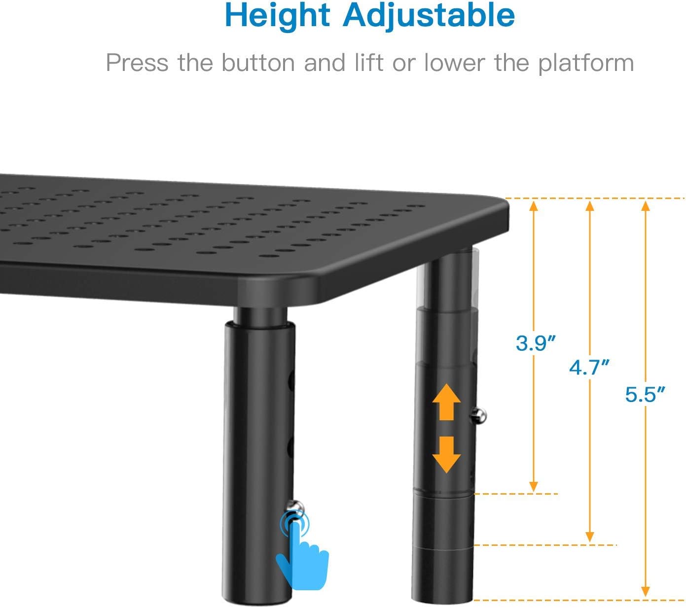 Monitor Stand Riser - 3 Height Adjustable Monitor Stand for Laptop, Computer, iMac, PC, Printer, Desktop Ergonomic Metal Monitor Riser Stand with Mesh Platform for Airflow 2 Pack by HUANUO : Office Products