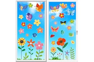 MOFUGUI Spring Window clings for Glass Windows Flowers Butterfly Insects Birds Sun Prints Thick Gel Clings Toddlers Classroom Home Nursery Birthday Party Holiday Supplies (WS001)