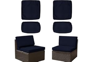 SERHIRST Outdoor Patio Cushion Covers Replacement, Waterproof Furniture Cushion Slipcovers with Zipper, Fit for Wicker Rattan Sectional Couch Chair Furniture Set (4, Dark Blue)