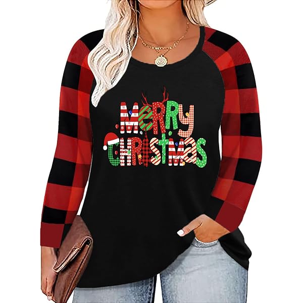 Dauocie Women's Merry Christmas Graphic Tee - Long Sleeve Raglan Shirt With Christmas Tree Print, Casual Holiday Top